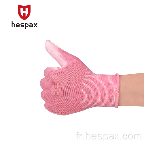 Gants de travail enduit de polyester rose hespax